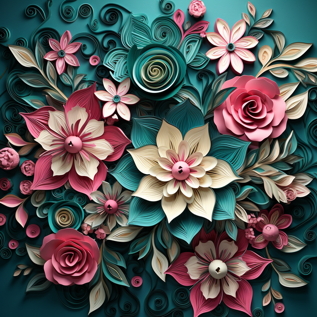 Colorful 3D Teal Pink Floral Tile