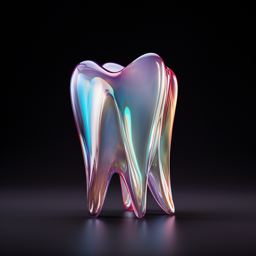 3D tooth with glass texture and color lights