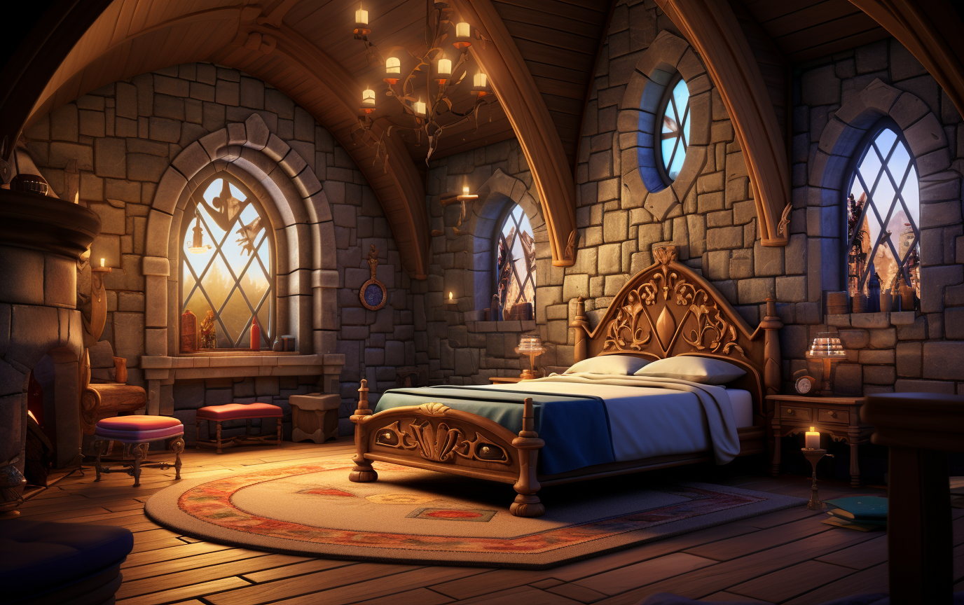 Cute English Magic Dark Academia Bedroom with 3D Animation