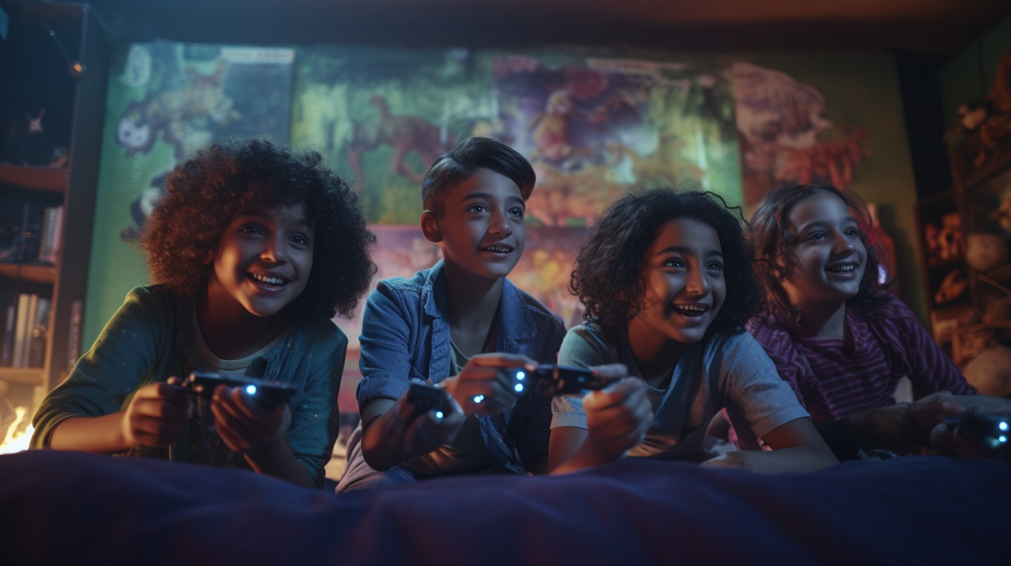 Group of diverse kids playing games