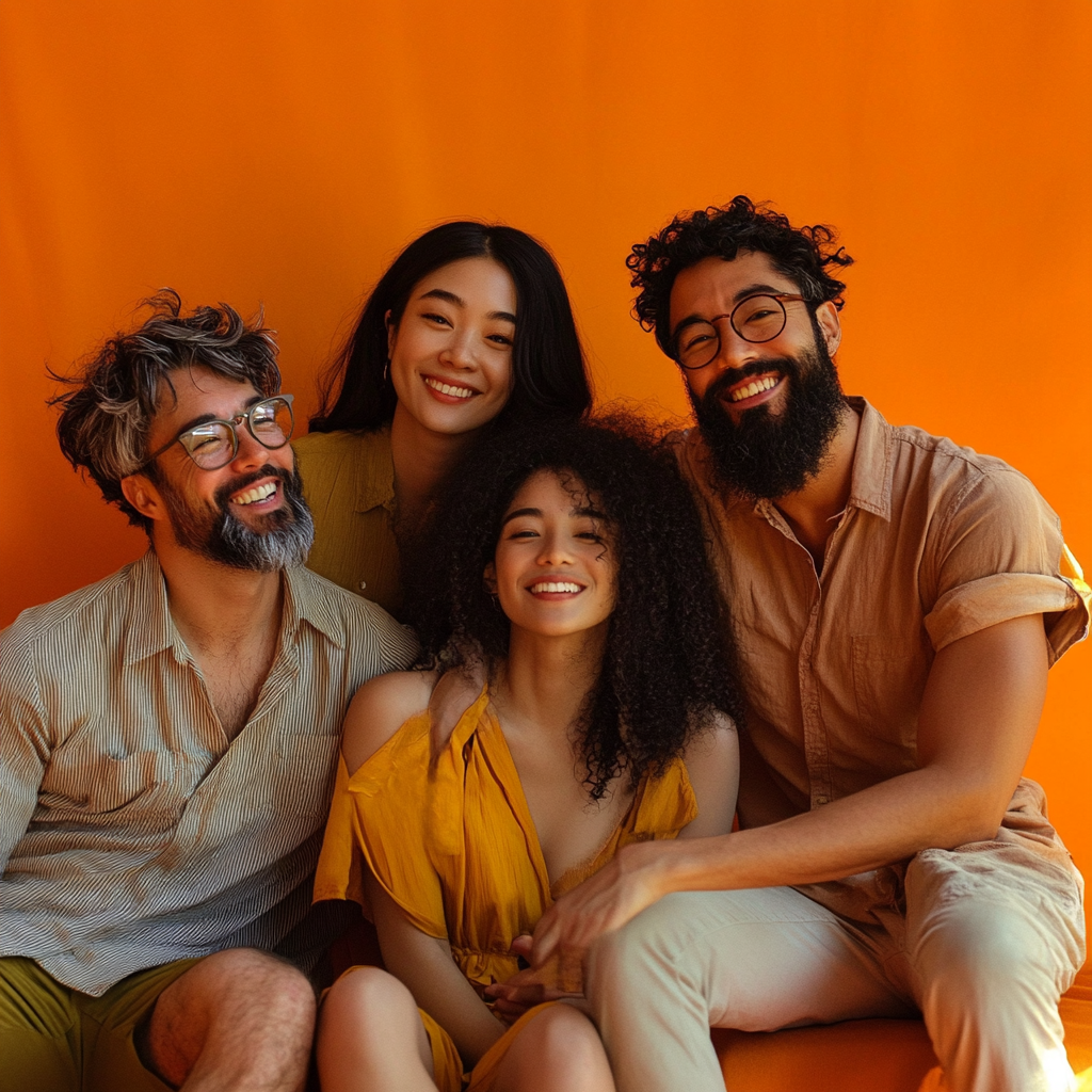 4 people, ages 30 - 75, smiling together.