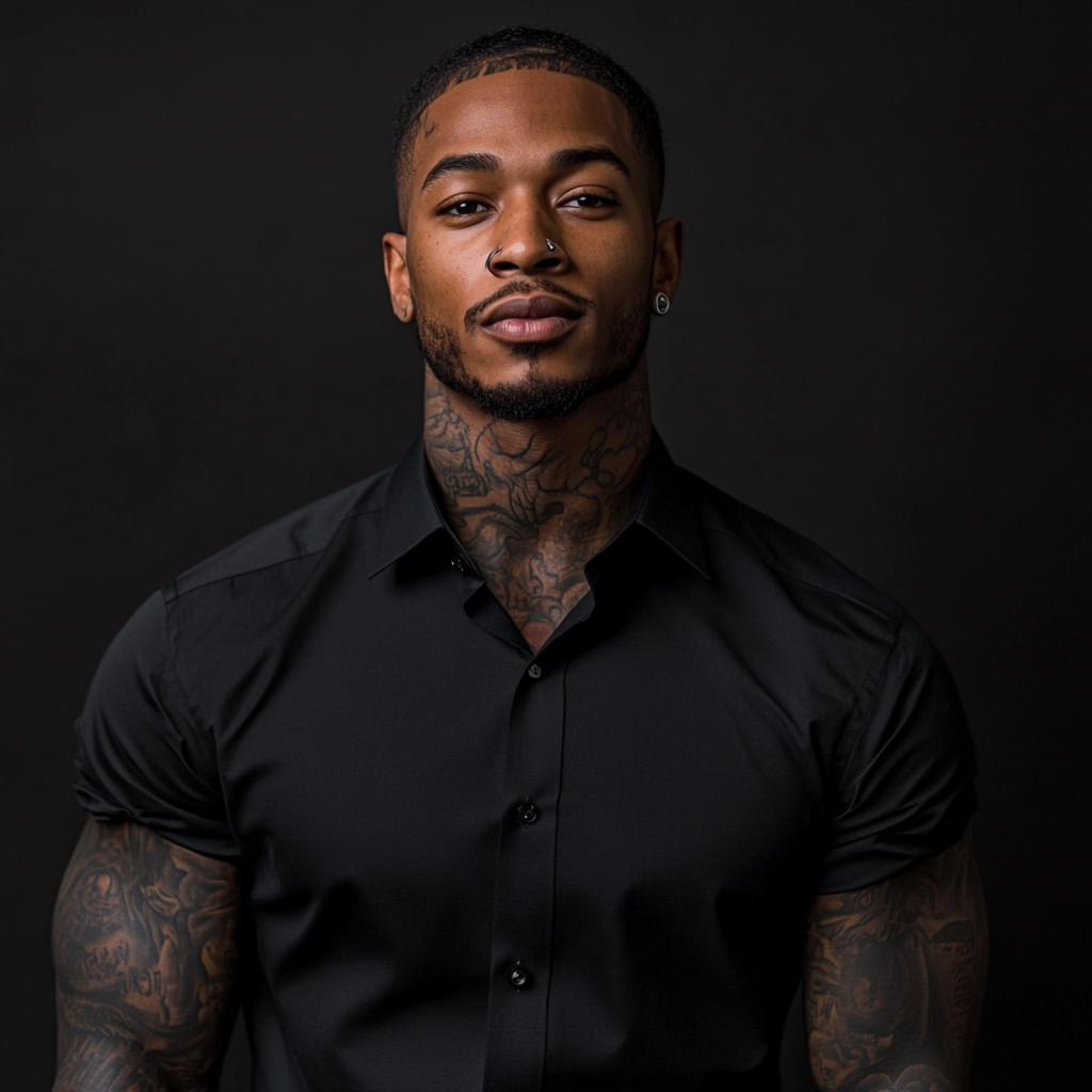 4K Portrait: Handsome African American Man Tattooed, Smirking Face