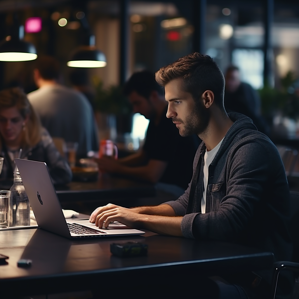 Men having a productive laptop webcam conference