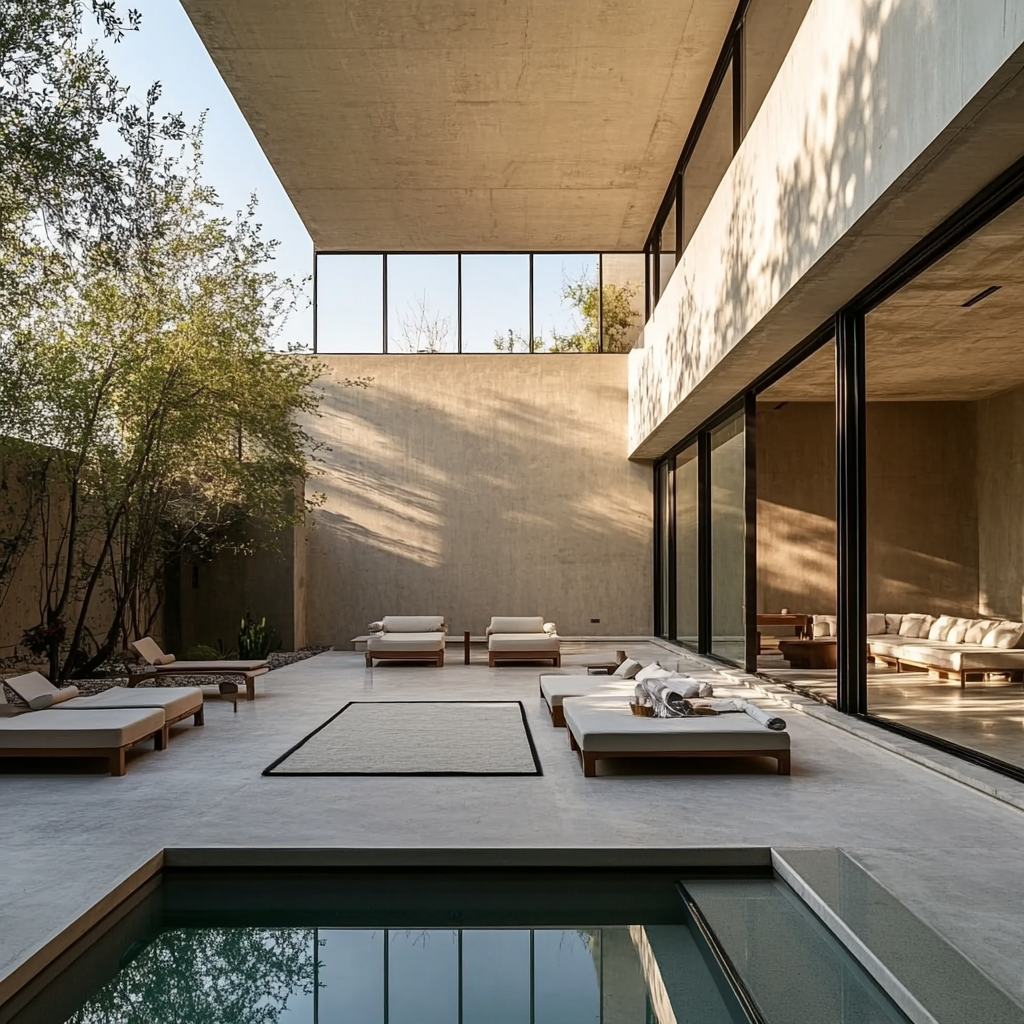 500sqm courtyard covered by closed concrete roof at 6m height