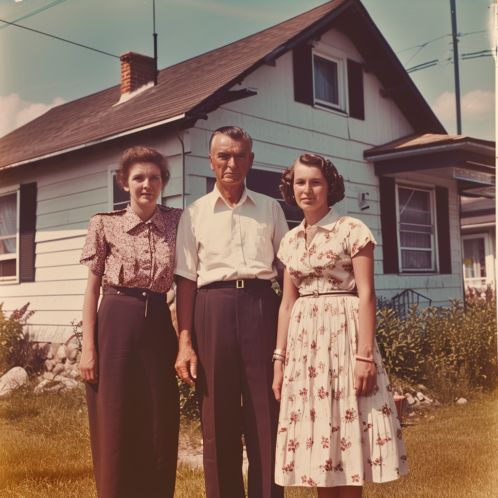 Happy 50s Family in Front of House