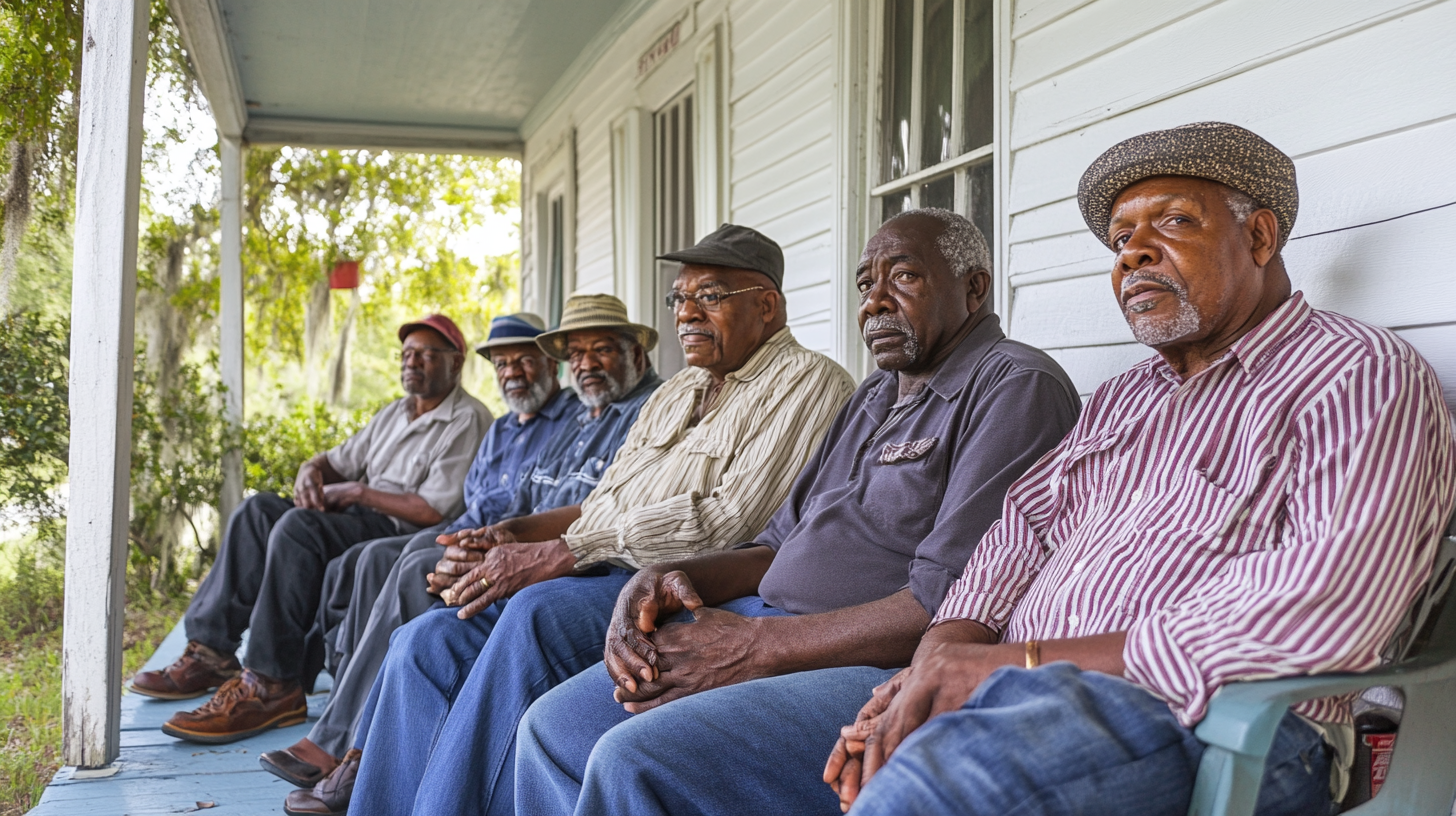 6 Black Adults Sitting on Porch in South