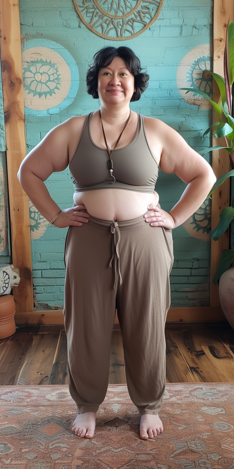 Smiling 60-year-old woman in yoga room