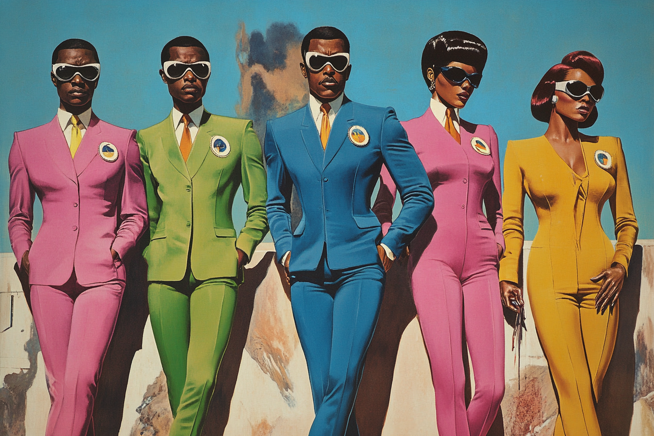 60s Superhero Movie Poster with Six Diverse Characters