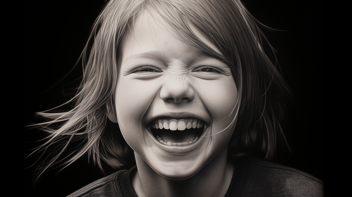 Smiling 6-year-old girl laughing joyfully