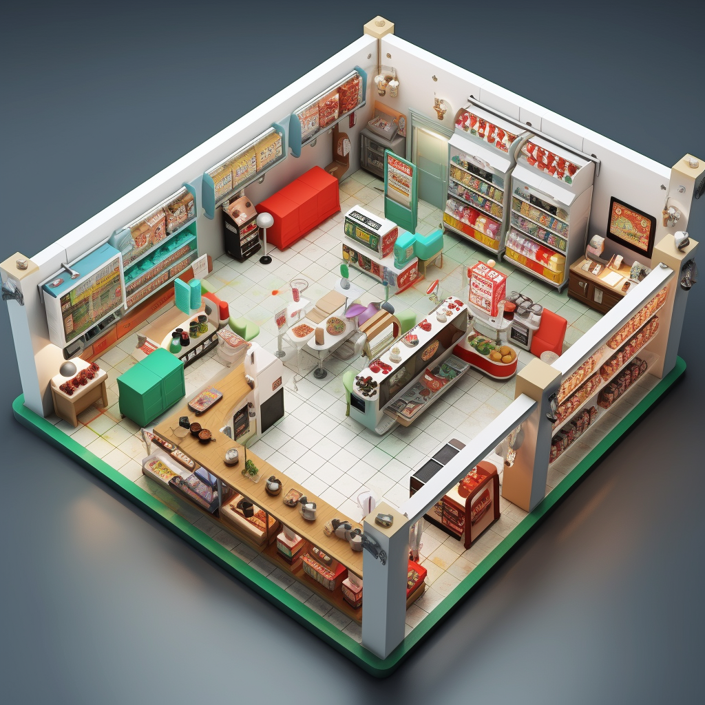 Floor plan of 7-Eleven themed convenience store