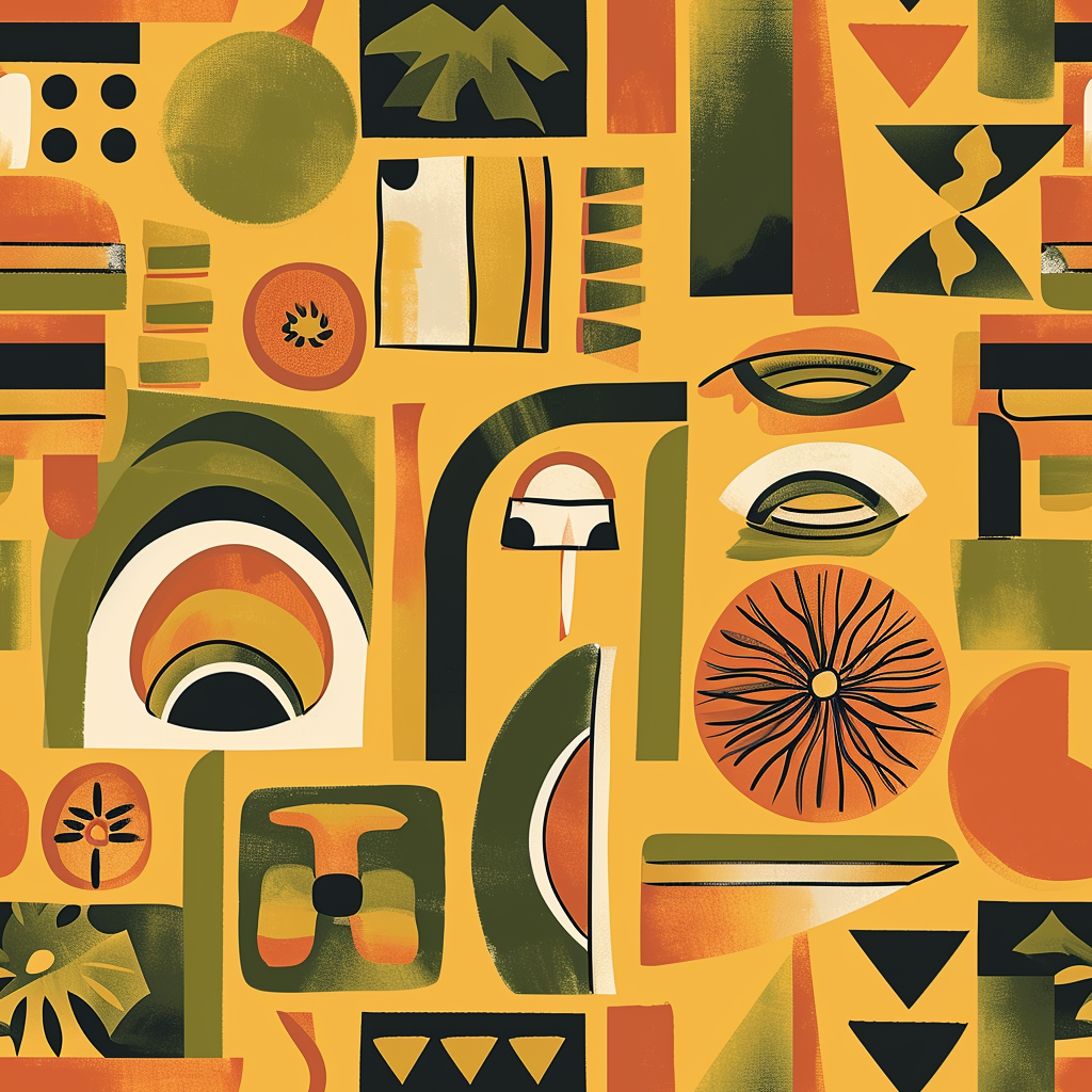 70s Inspired Mustard Yellow Green Orange Geometric Tile