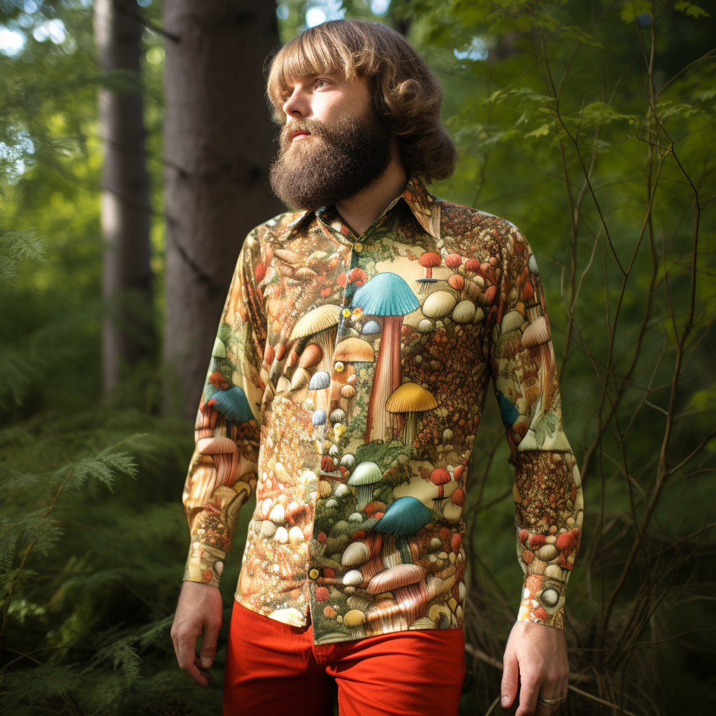 Funky 70s mushroom forest disco shirt