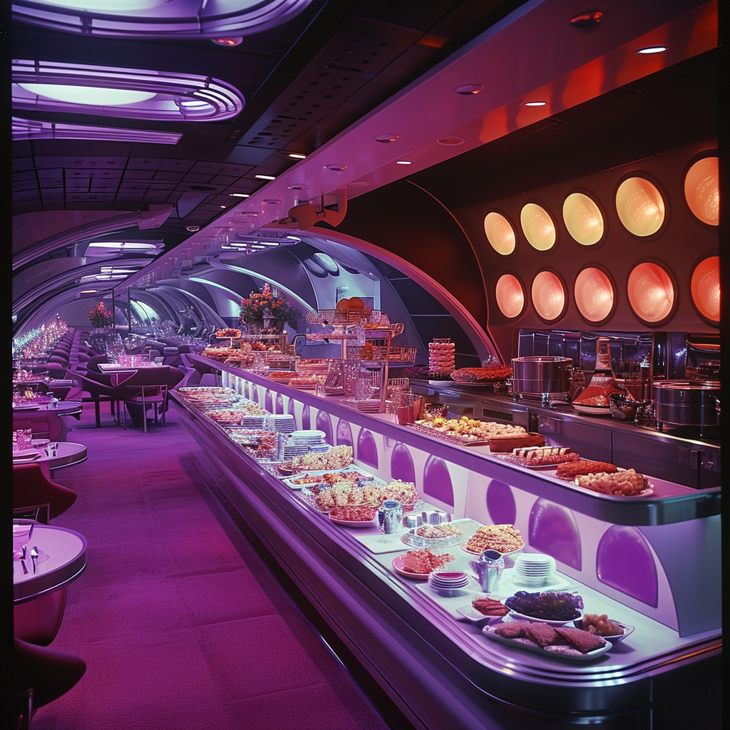 Retro Futuristic Luxe Buffet Bar Spaceship