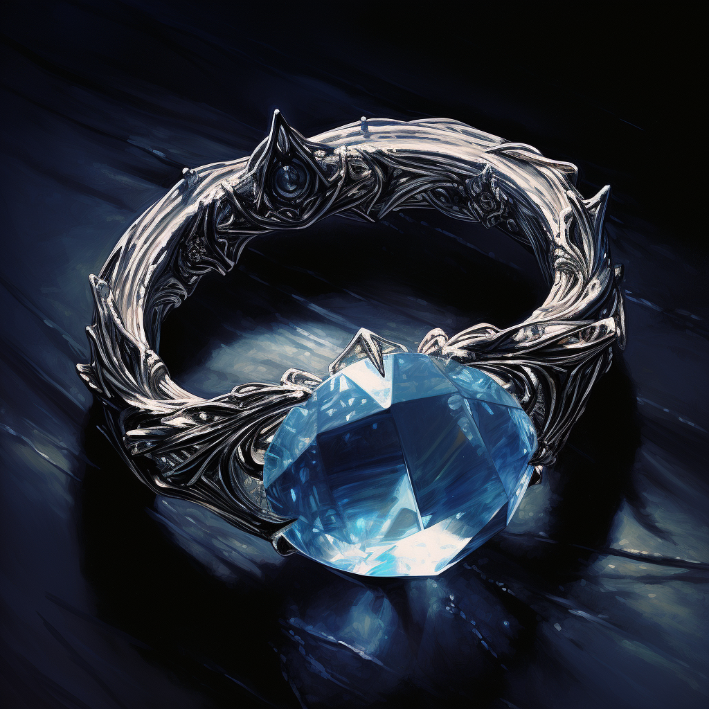 Dark fantasy powerful ring with glowing crystal