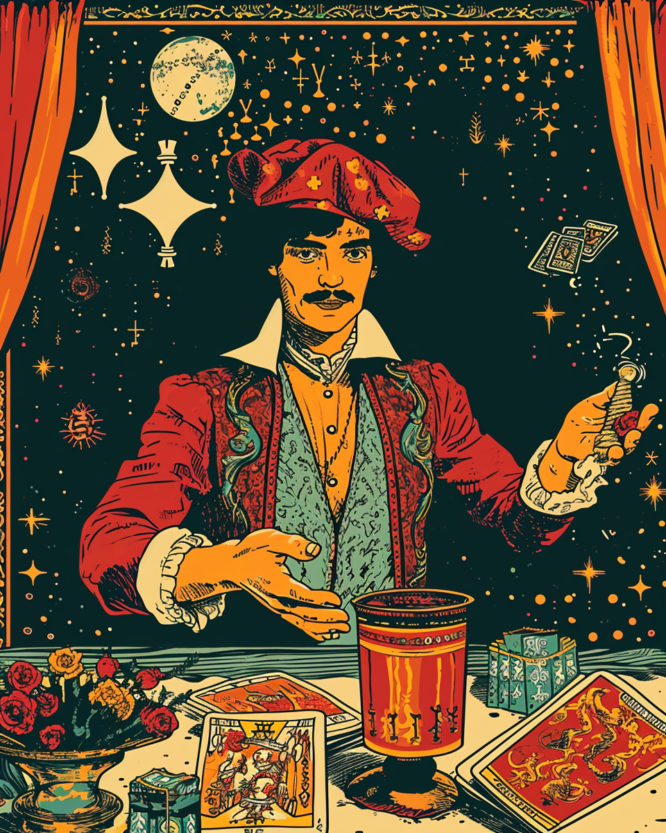 Retro Tarot Magician and Universe Artwork