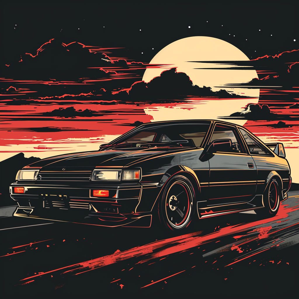 80s dark fantasy Toyota AE86 Truneo car