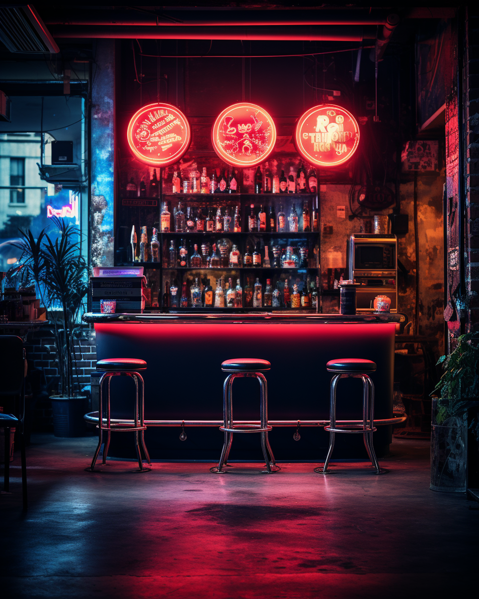 Vibrant Fantasy Bar with Neon Lights