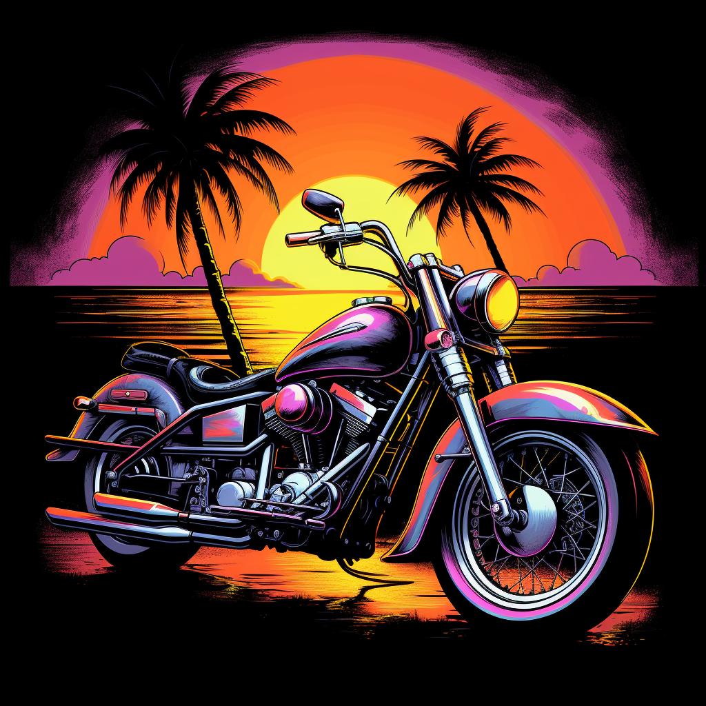 Harley Motorcycle in 80s Rock n' Roll Style