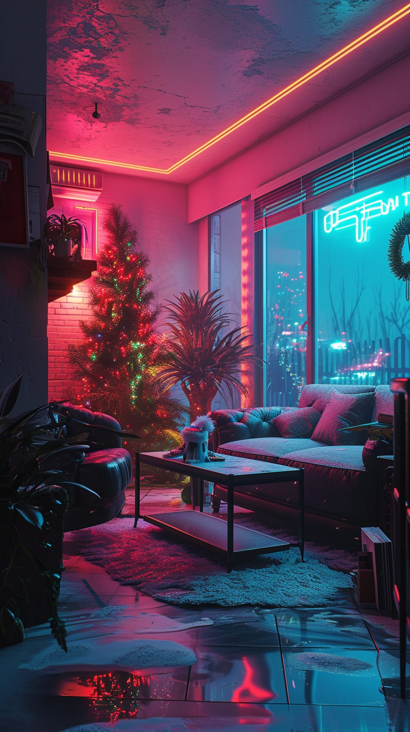 80s Style Home with Neon Lights