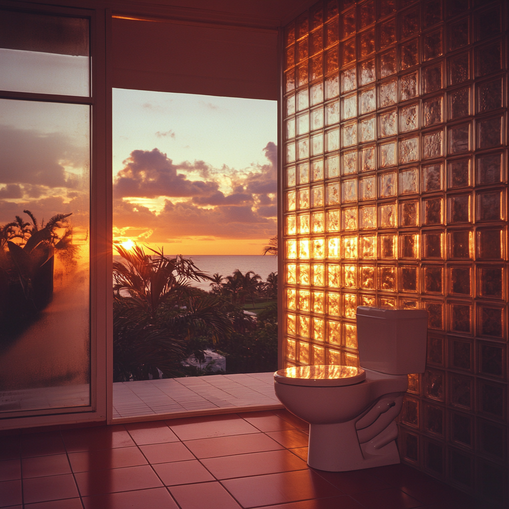 Spacious bathroom with 80s style