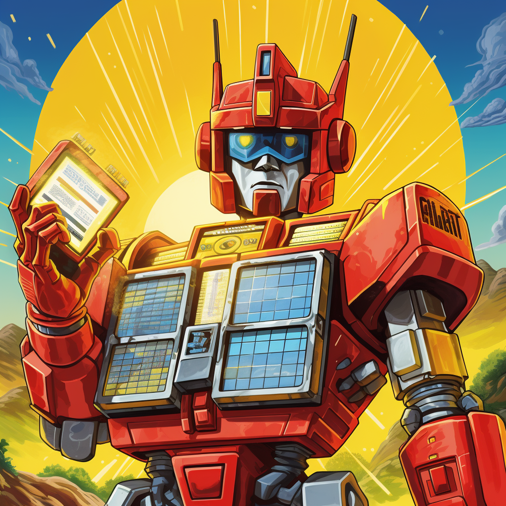 Yellow and Red Robot Holding Solar Panel