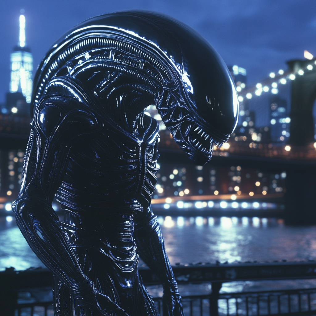 8K Hyper-real H.R. Giger Zenomorph Night Image NYC