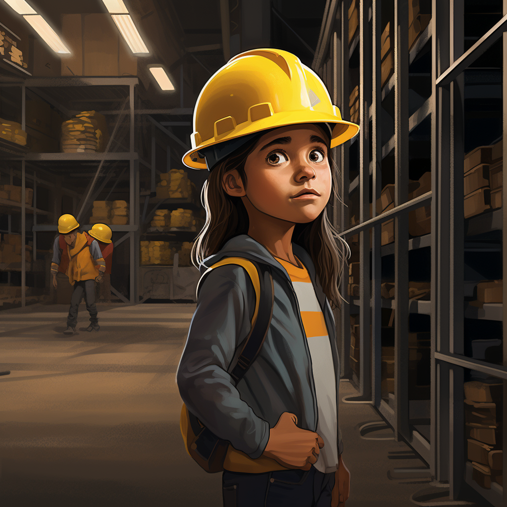 8-year-old girl wearing a yellow hard hat