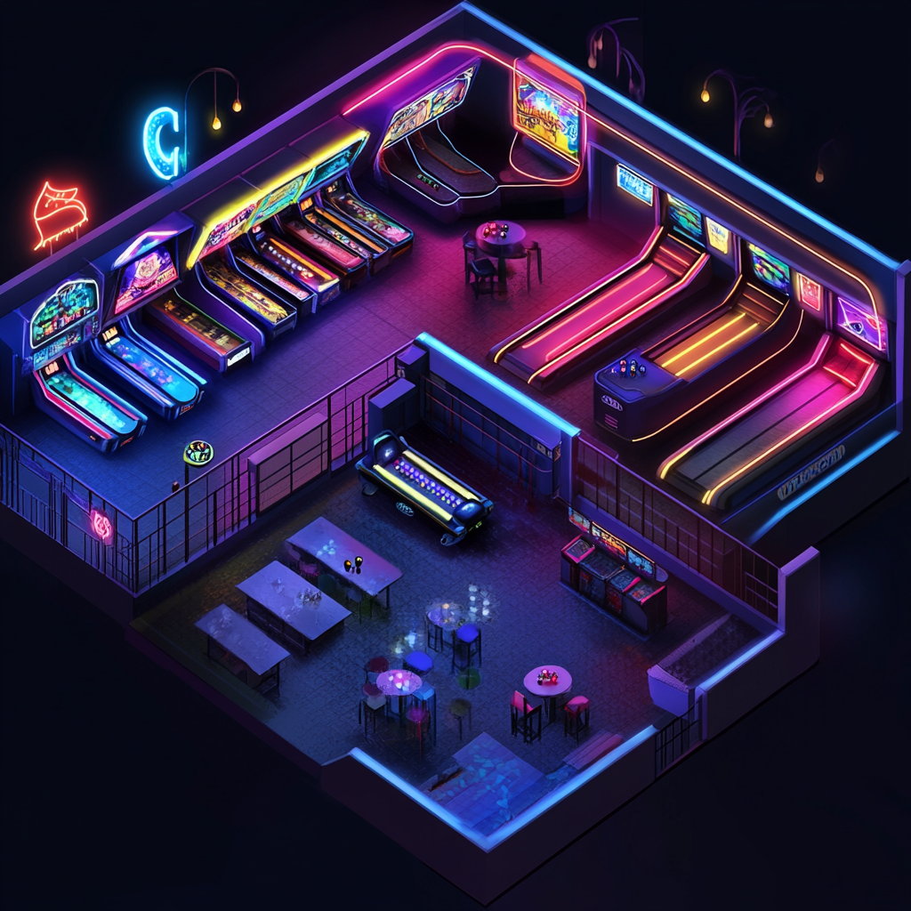 90s Retro Arcade & Nightclub Floorplan with Dance Floor 