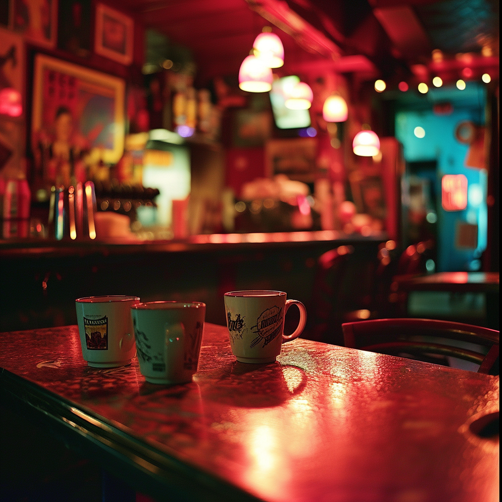 Mugs on Table at 90s Bar