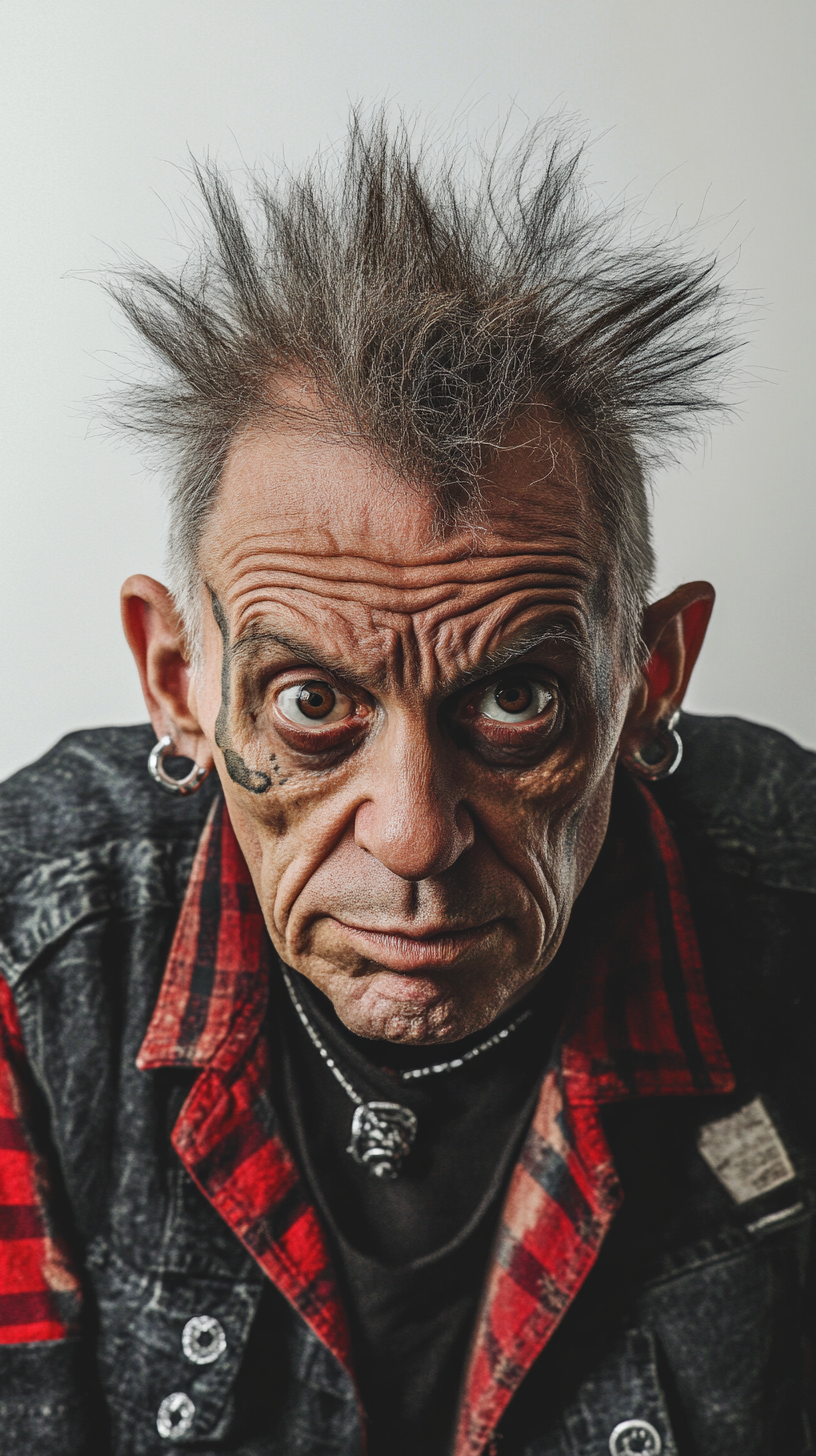 90s punk man portrait on white background