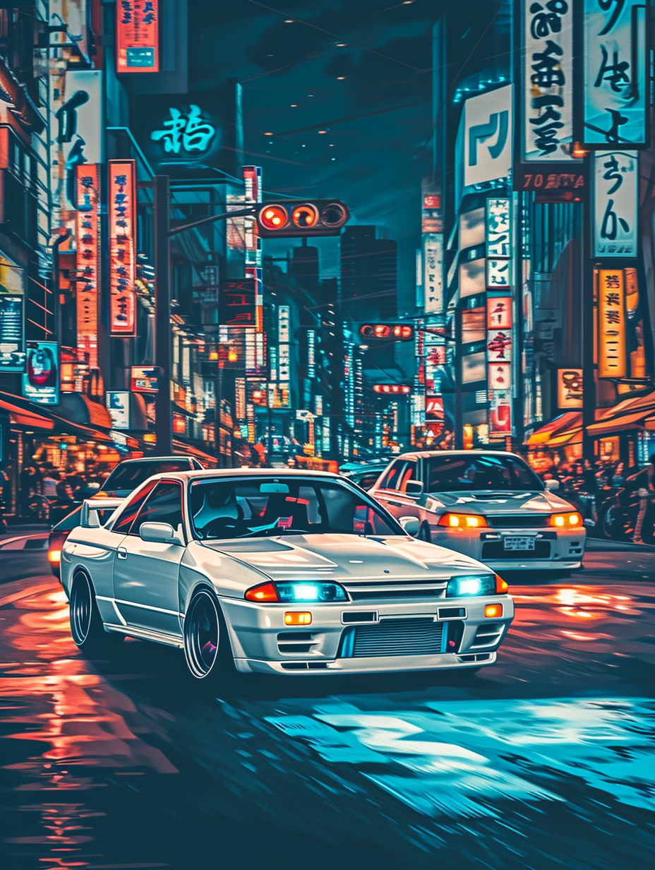 90s White Toyota Chaser Racing Nissan Skyline