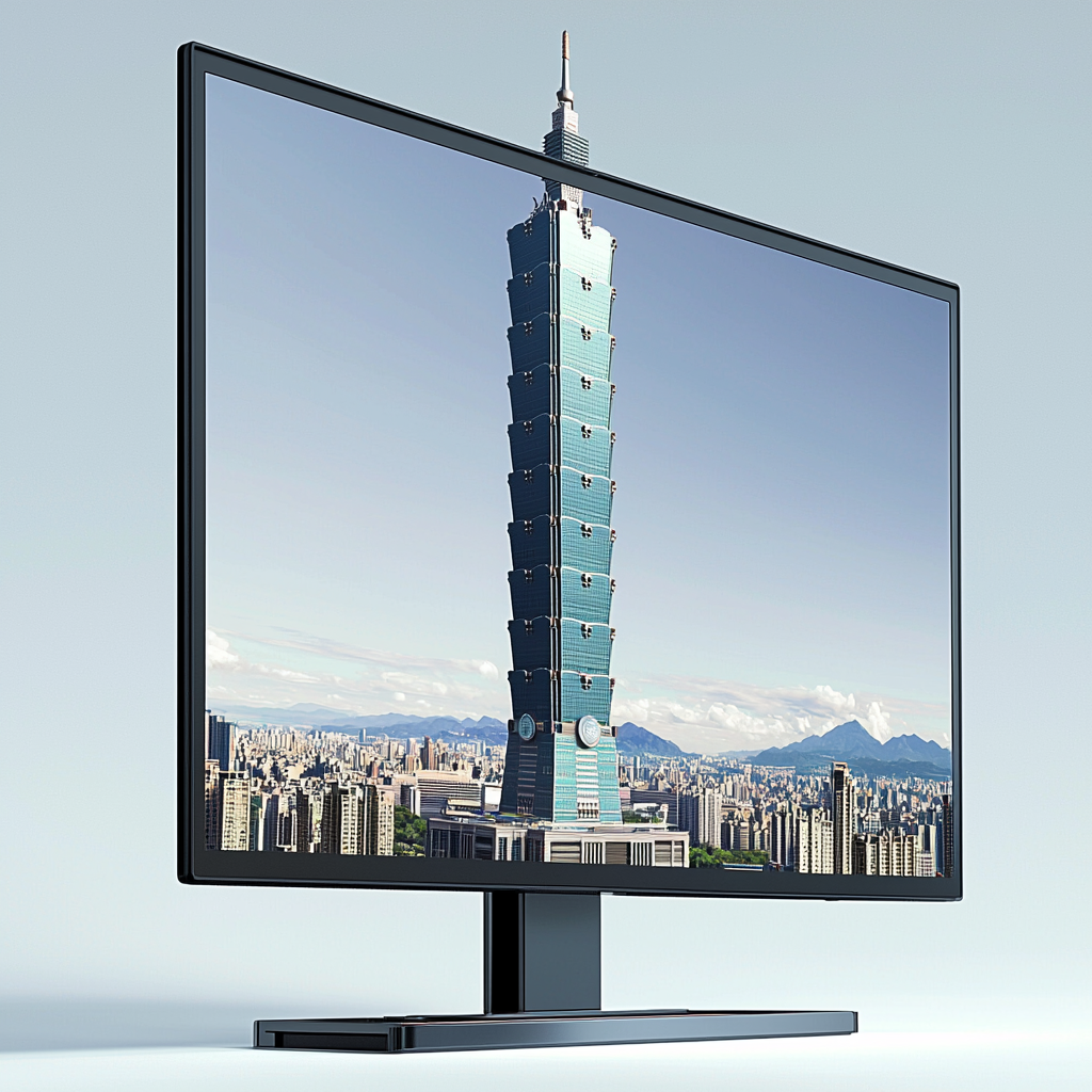 A 27-inch Monitor Displaying Taipei 101 in 3D