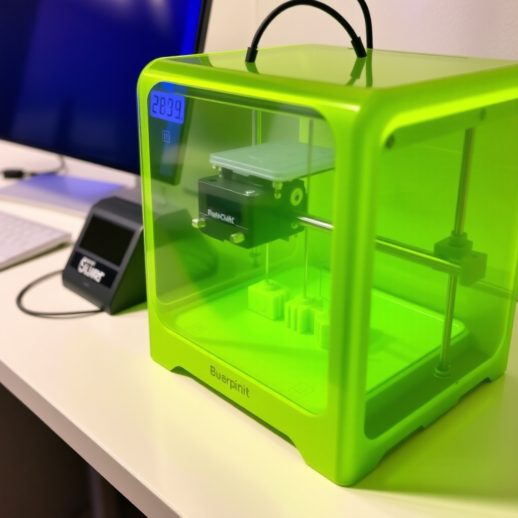 A 3D printer creating a colorful cube.