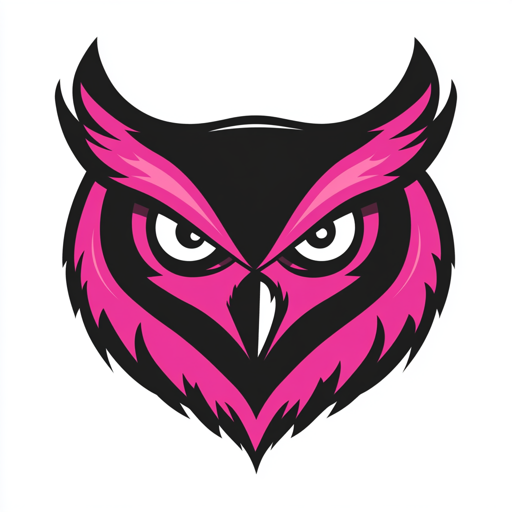 A Angry Owl Head Logo in Black and Pink