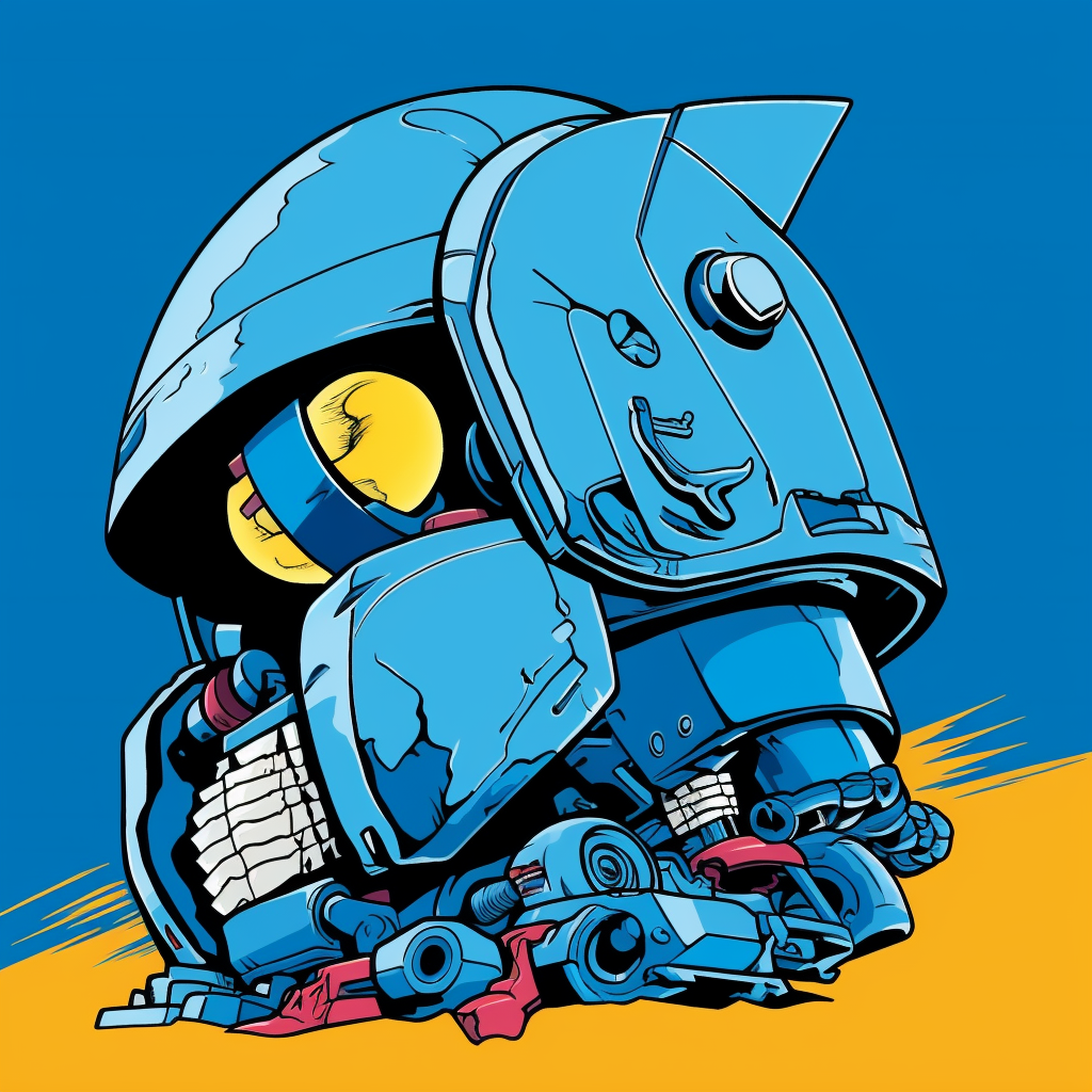 A Baby Blue Smurf Robot Knight Posing Art.