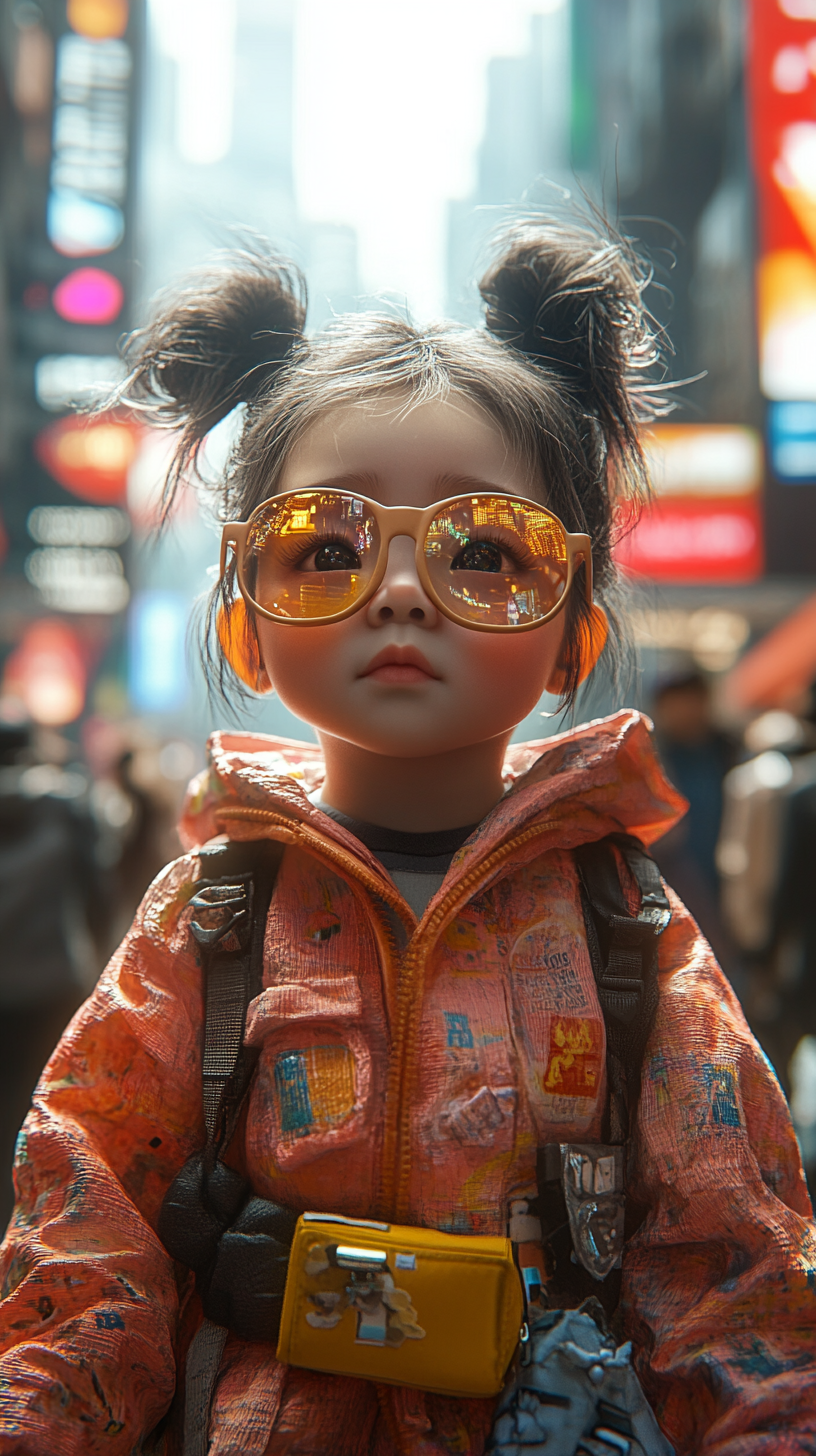 A Baby Girl Looking Stylish in City.