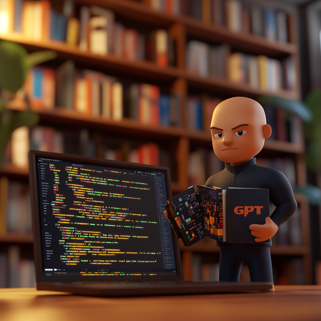 A Bald Man with Bookshelf Holds Laptop