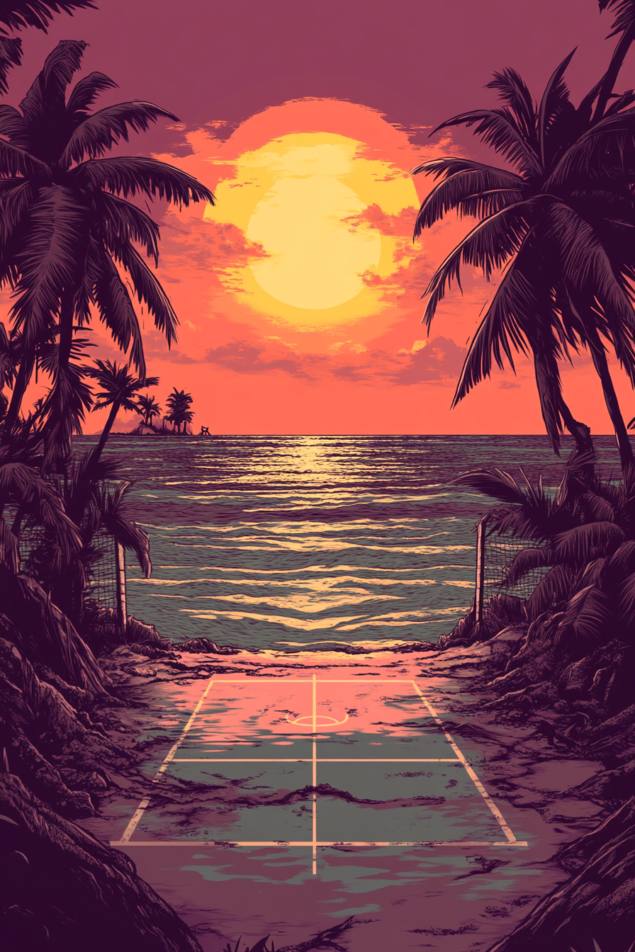 Synthwave Basketball Court on Paradise Beach