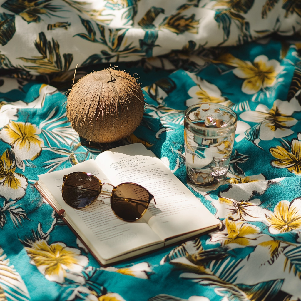 A Beach Picnic with Sunglasses and Coconut Book