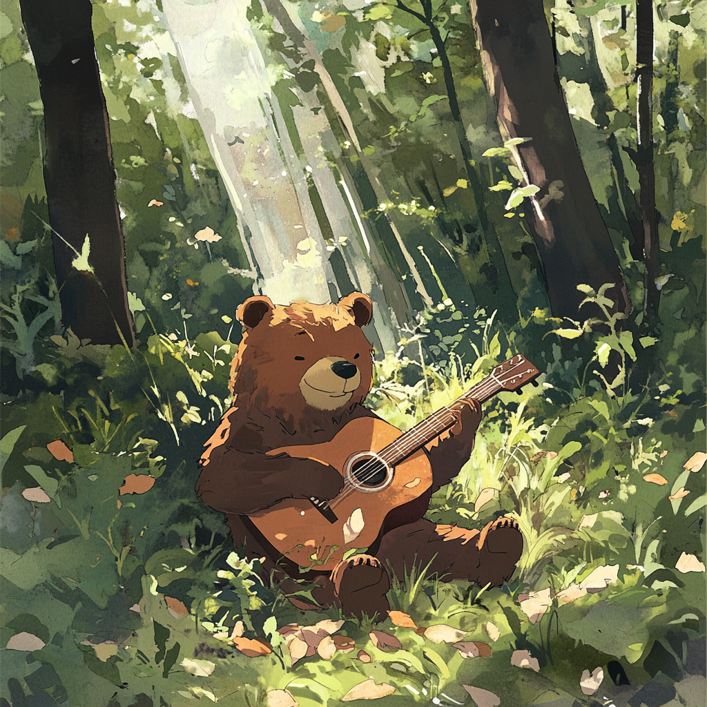 A Bear Discovers Magical Guitar in Forest