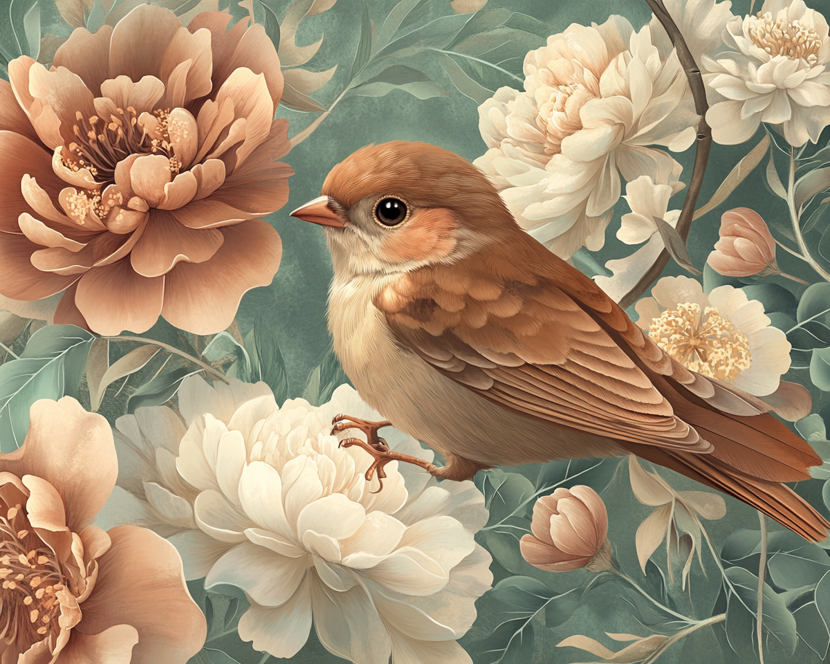 A Beautiful Bird Among Blooming Flowers