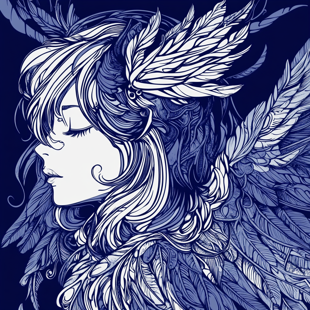 A Beautiful Dark Blue Cyber Angel Doodle