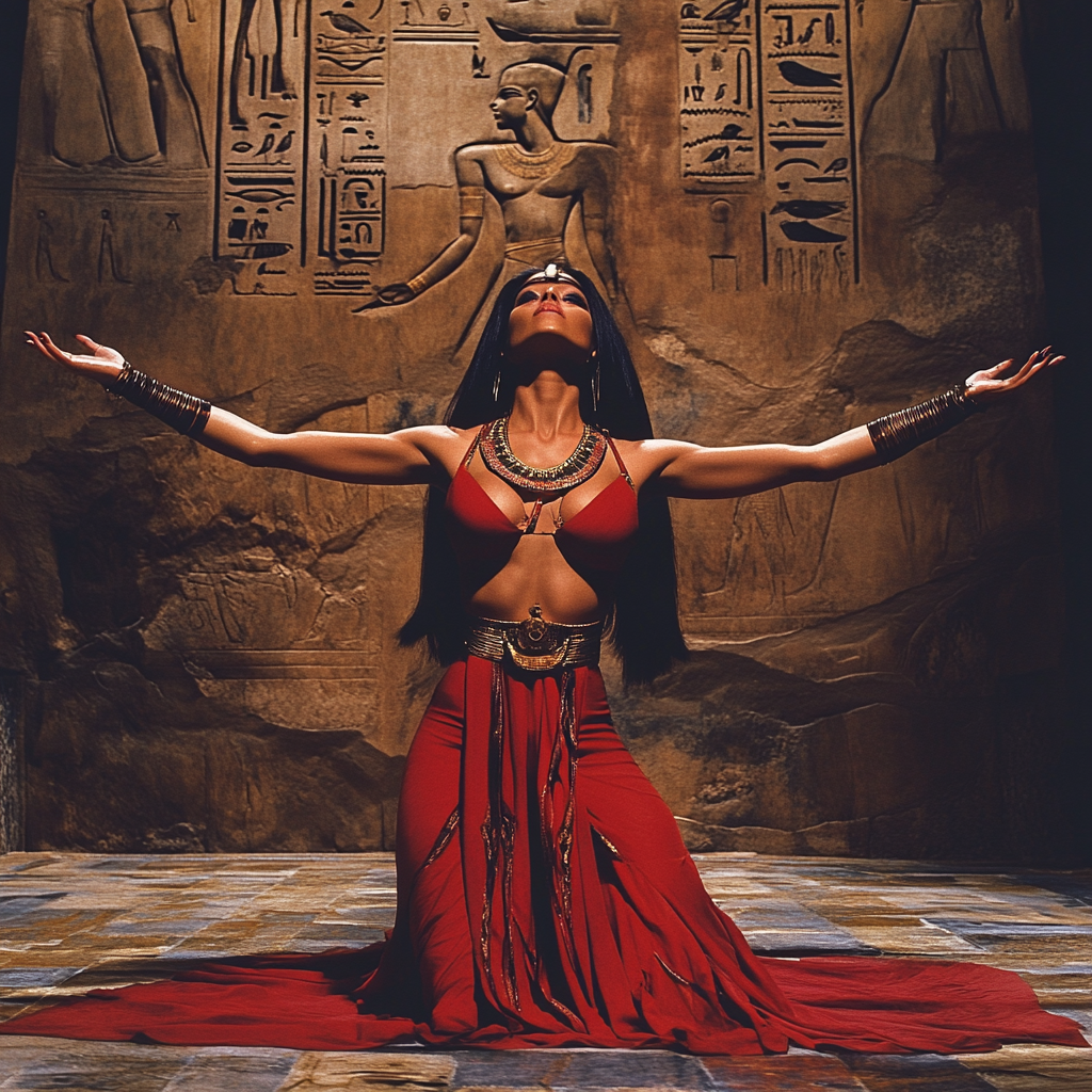 A Beautiful Egyptian Goddess in Red Dress