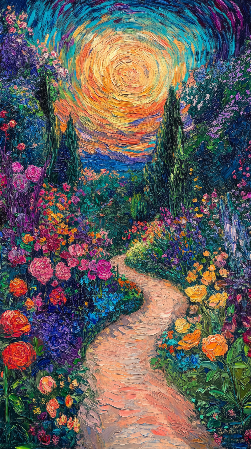 A Beautiful Flower Garden Under Twilight Sky