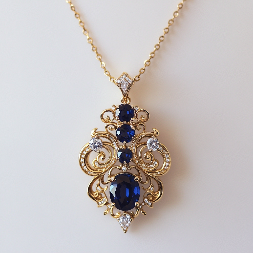 A Beautiful Gold Necklace with Blue Sapphires