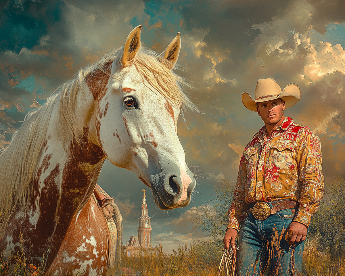 A Beautiful Horse and Cowboy in Romantic Scene