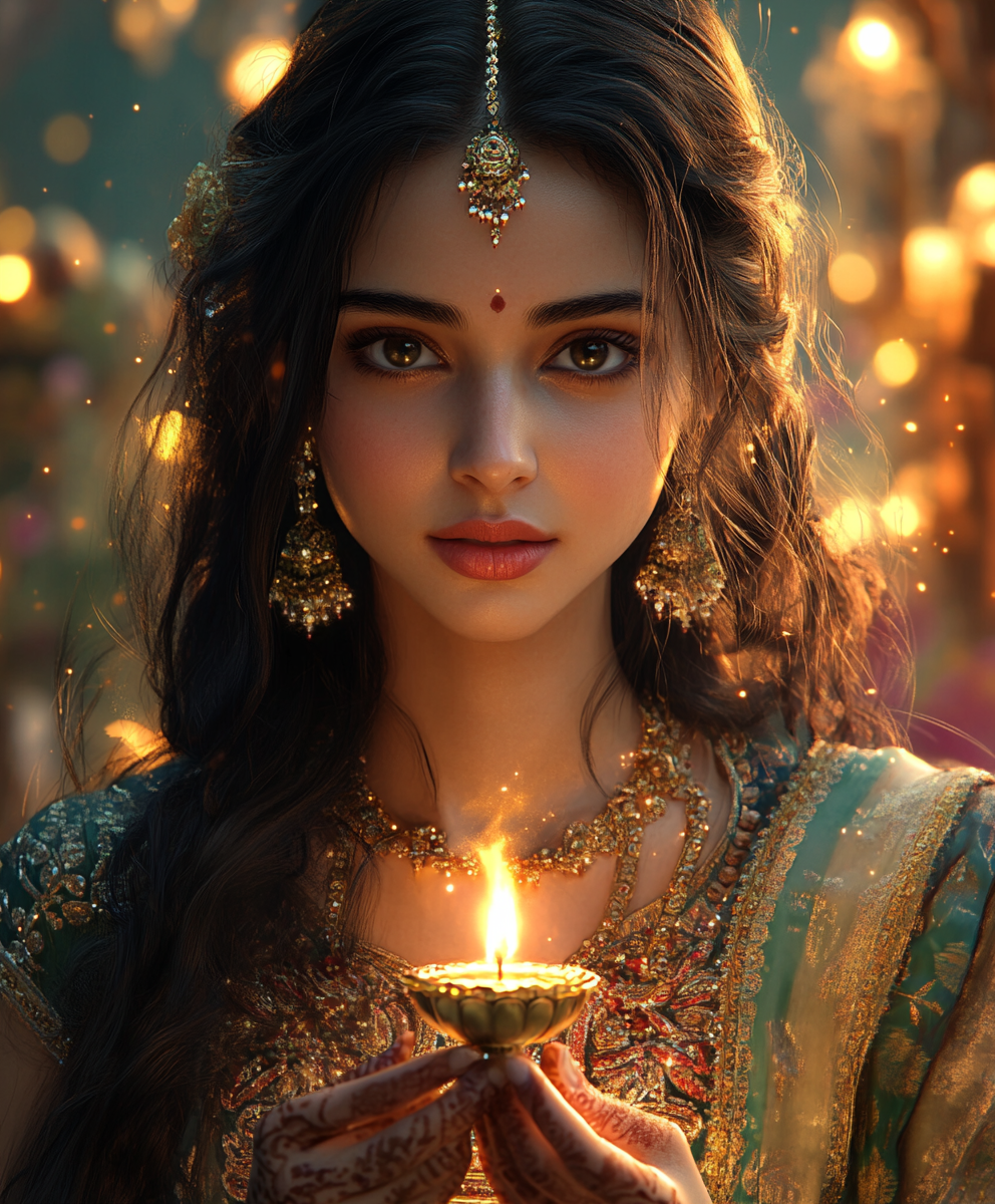 A Beautiful Indian Lady Celebrating Diwali Festival