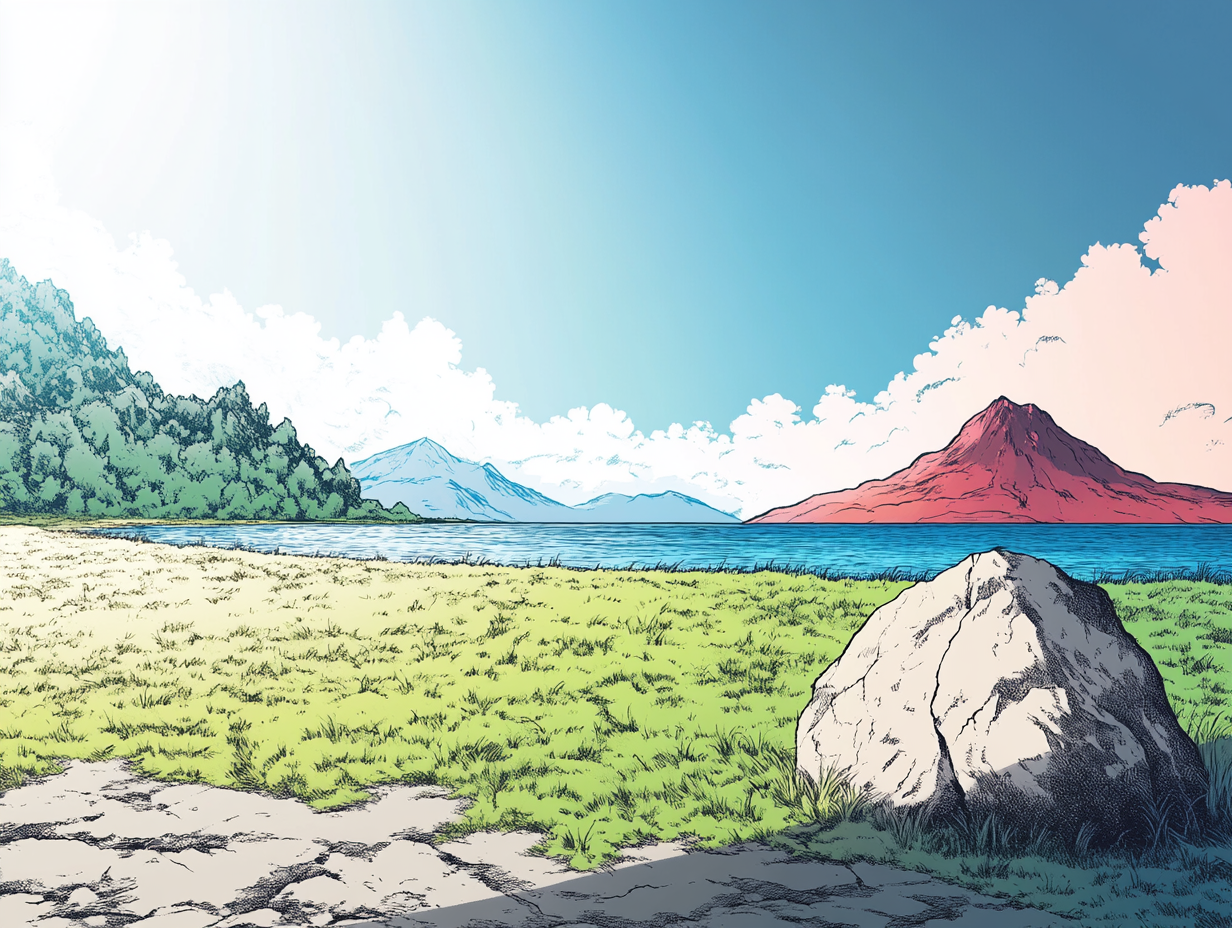 A Beautiful Manga Style Landscape Evolving Left to Right