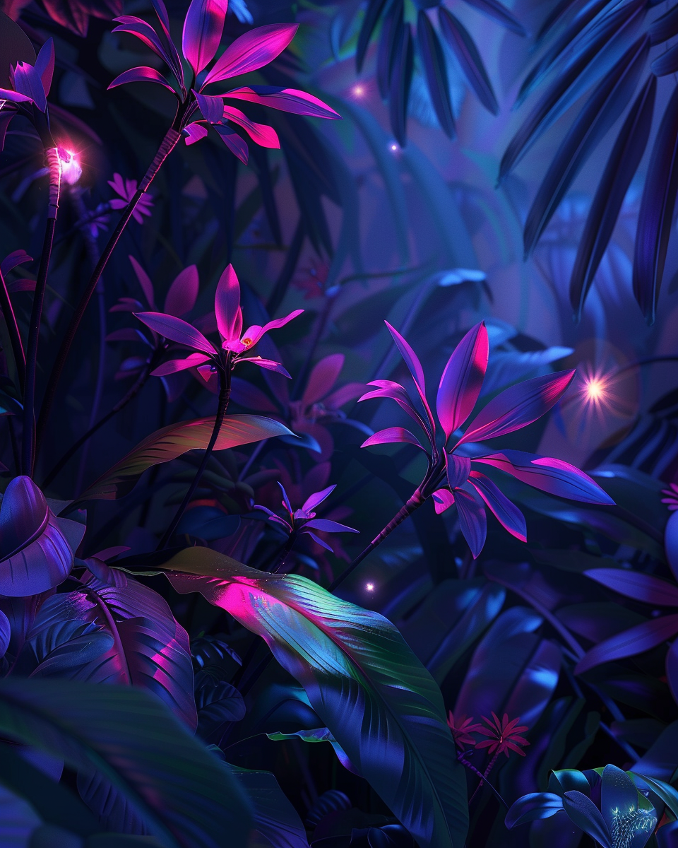 A Beautiful Midnight Summer Tropical Plant Silhouette