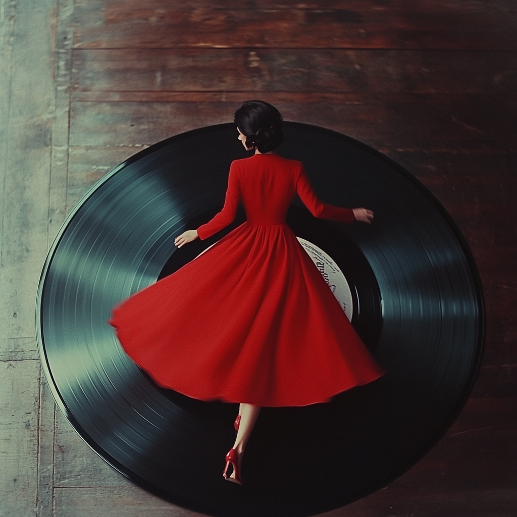 A Beautiful Person Walking on Vinyl Record